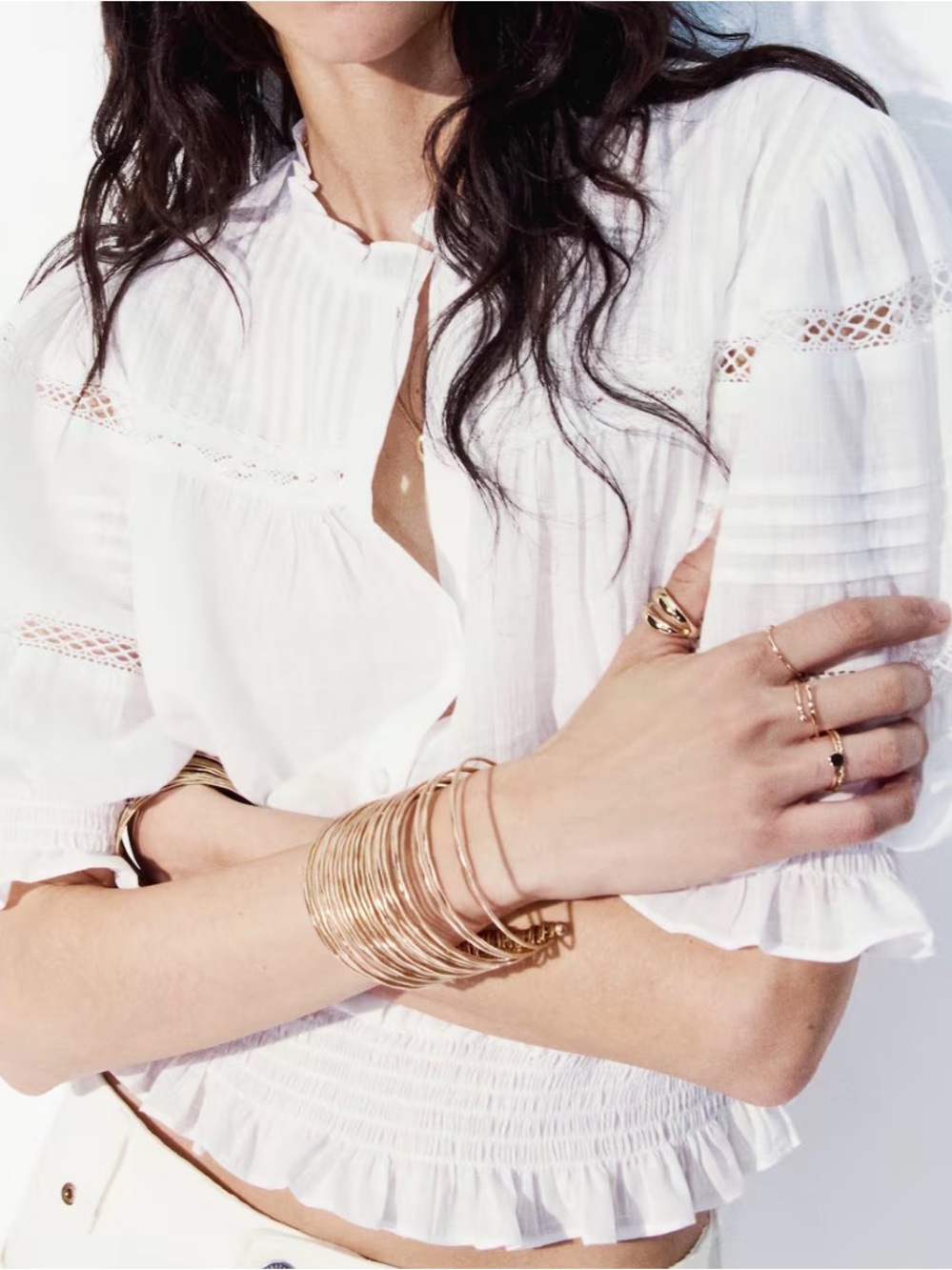 H&M White PINTUCKED COTTON BLOUSE